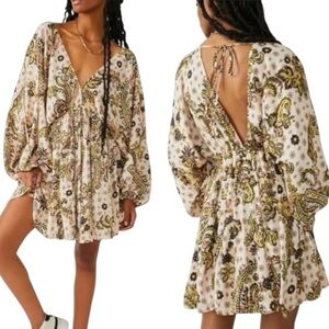 Free People Arzel Mini Dress in Tea Combo Oversized Flowy Med 0121